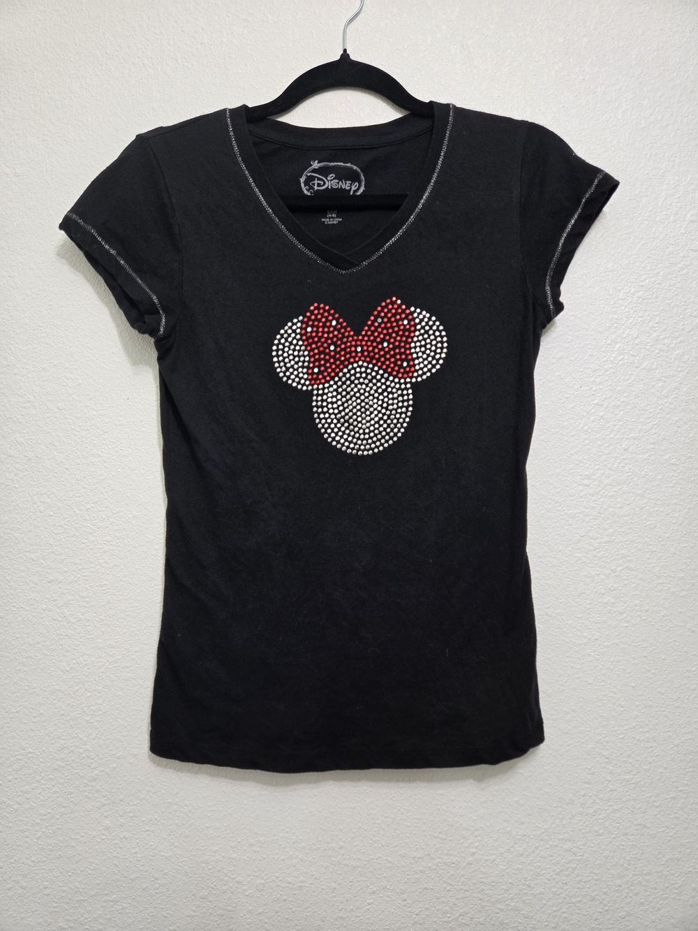 Disney Black Short Sleeve Tee with Red Rhinestone Bow